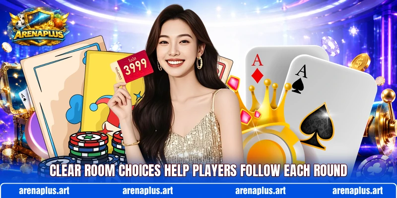 Clear room choices help players follow each round